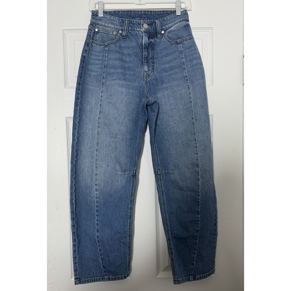 Macy's On 34th Barrel Leg Jeans Size 4/27 High Rise Seamed Medium Wash Denim